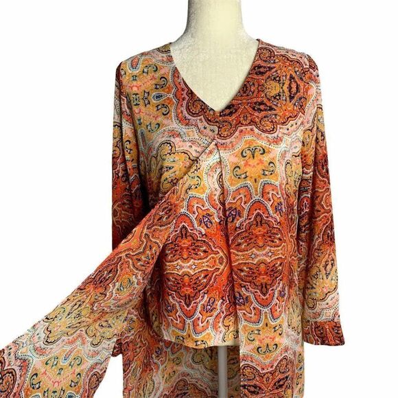 Chicos Layered Look Tunic Top S Orange Paisley - Picture 3 of 8
